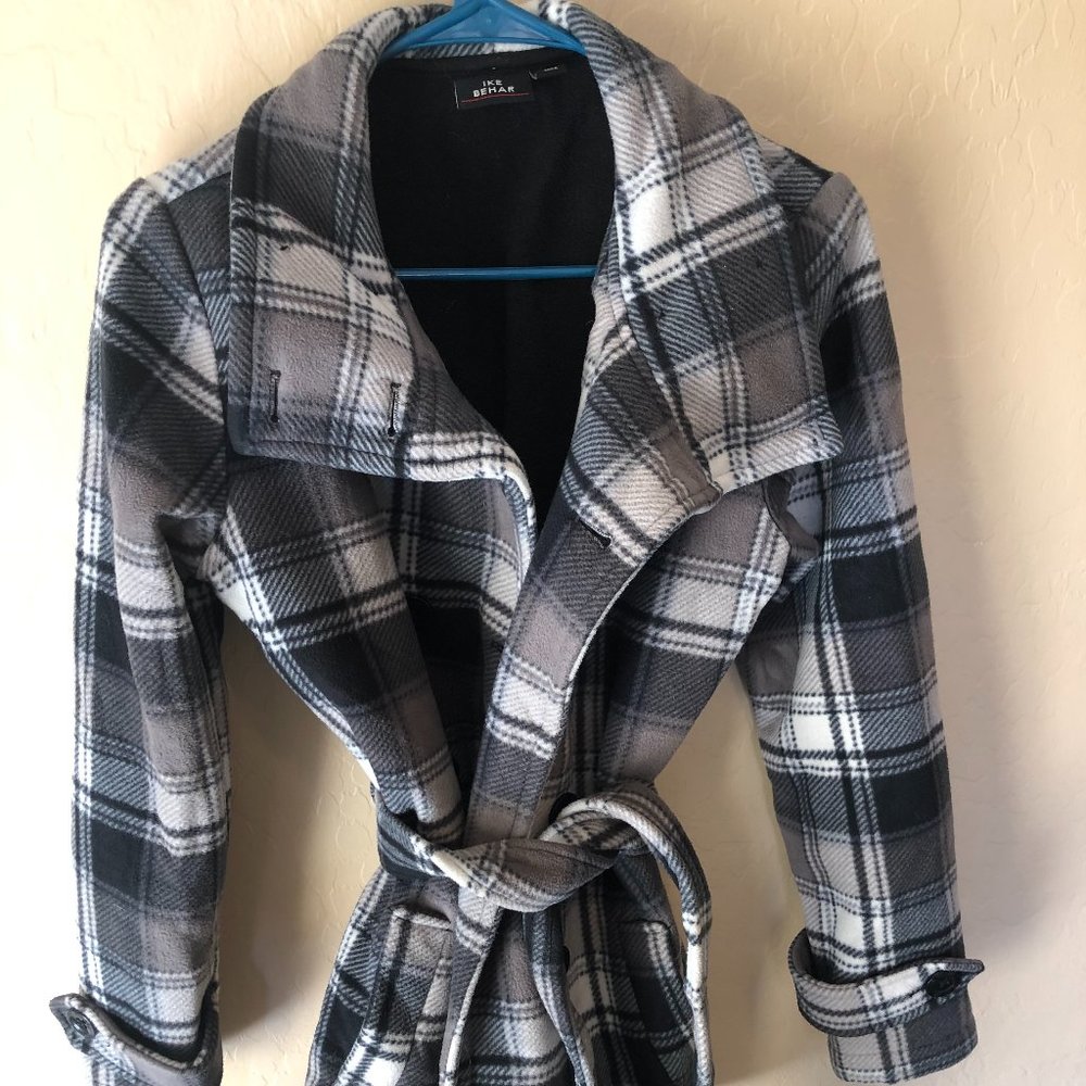 Black/White/Gray Plaid Flannel Belted Trenchcoat S